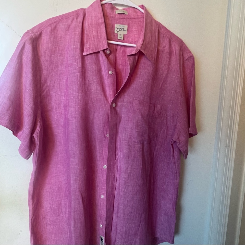 J. Crew  Men's Pink XL Classic Linen Casual Pink Button Down Shirt pre-owned